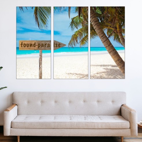Тропически остров с плаж и палми - картина пано за стена - 2