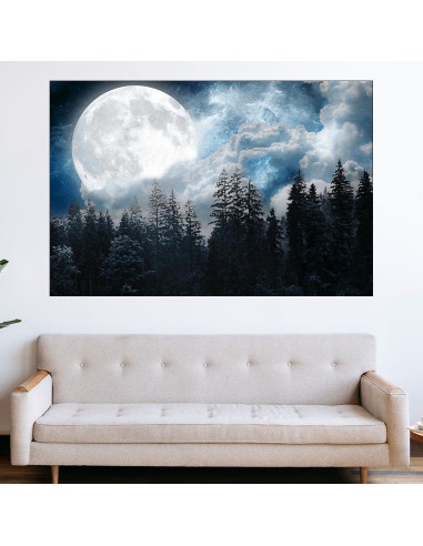 Голяма луна в борова гора - картина пано за стена - 1