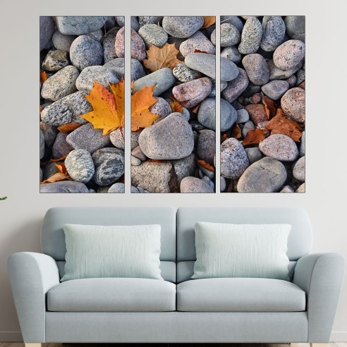 Жълти листа и камъни - картина пано за стена - 2