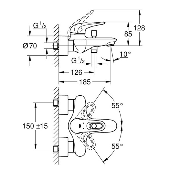 Grohe eurostyle смесител за вана 1/2", едноръкохватков - 2