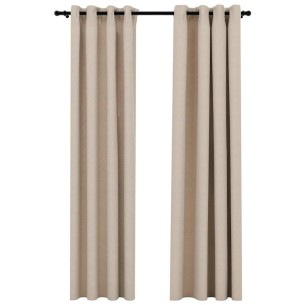 Затъмняващи завеси имитация лен с отвори 2 бр. бежови 140x245 см - 1