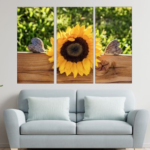 Слънчоглед и сърца - картина пано за стена - 1 2
