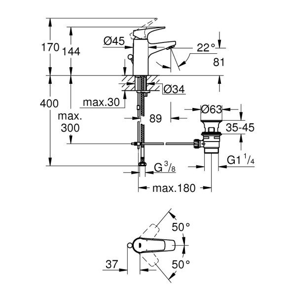 Grohe bauflow смесител за умивалник 1/2″, едноръкохватков, s-размер - 2