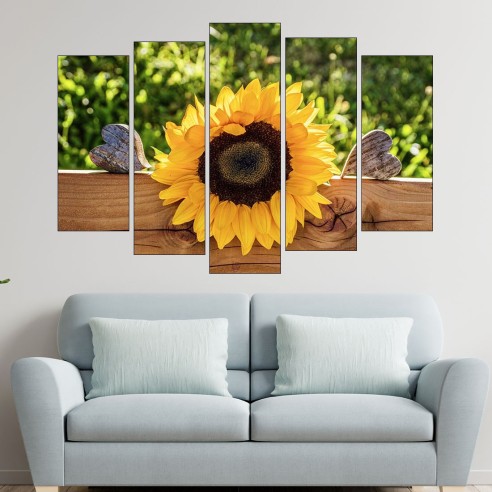 Слънчоглед и сърца - картина пано за стена - 3