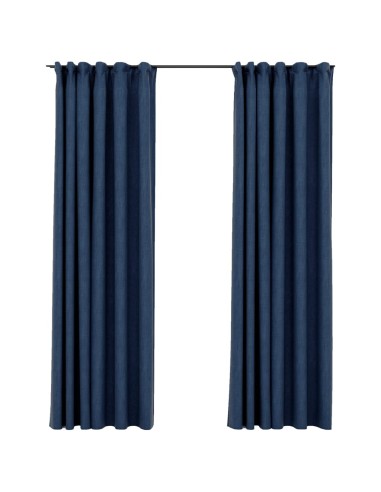 Затъмняващи завеси с куки имитация лен 2 бр. сини 140x225 см - 1