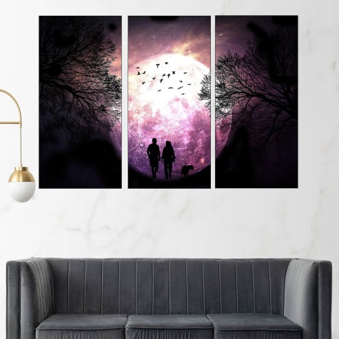 Разходка на двойка с куче - картина пано за стена - 1