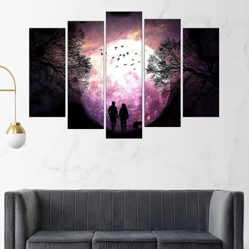 Разходка на двойка с куче - картина пано за стена - 3