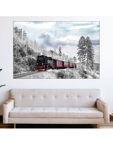 Пътнически влак през зимата - картина пано за стена - 2