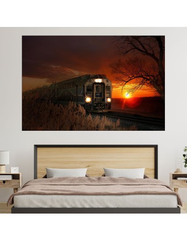 Влак по залез слънце - картина пано за стена - 2