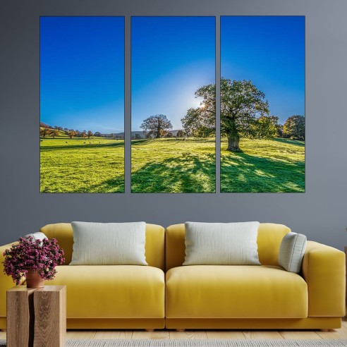 Вековно дърво в поляна - картина пано за стена - 2