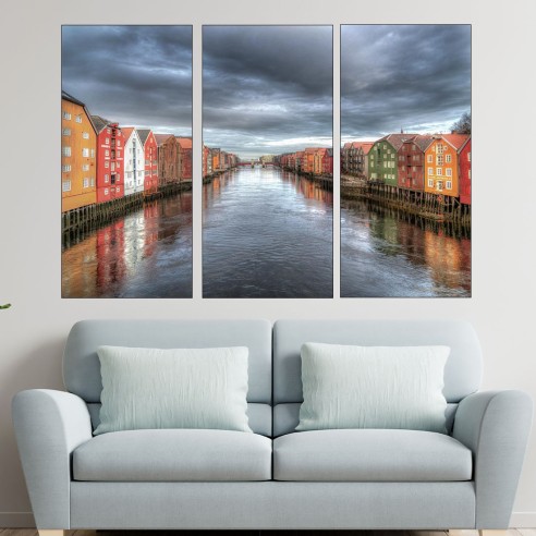 Живописна река в Тронхайм - картина пано за стена - 2