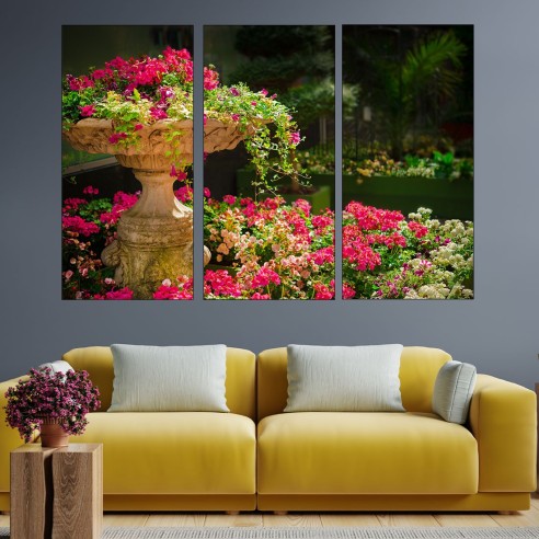 Градина с цъфнали цветя - картина пано за стена - 2