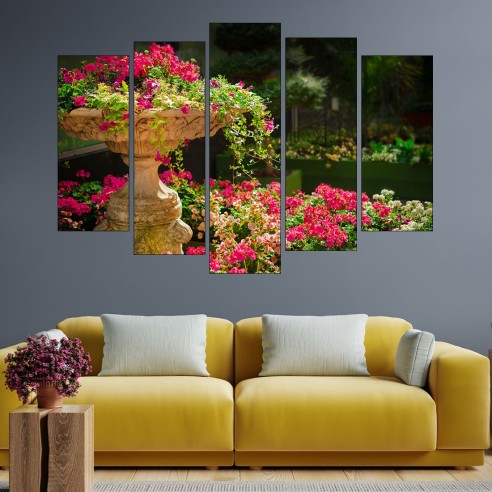 Градина с цъфнали цветя - картина пано за стена - 3
