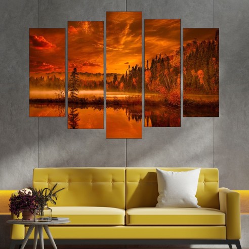 Езеро и гора през есента - картина пано за стена - 3