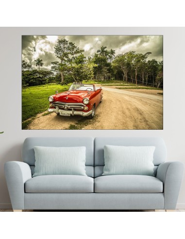 Червен ретро кабриолет - картина пано за стена - 1