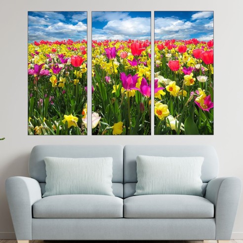 Нарциси  и лалета и в полето - картина пано за стена - 2