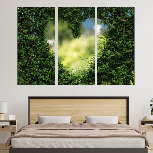 Зелен храст във формата на сърце - картина пано за стена - 2