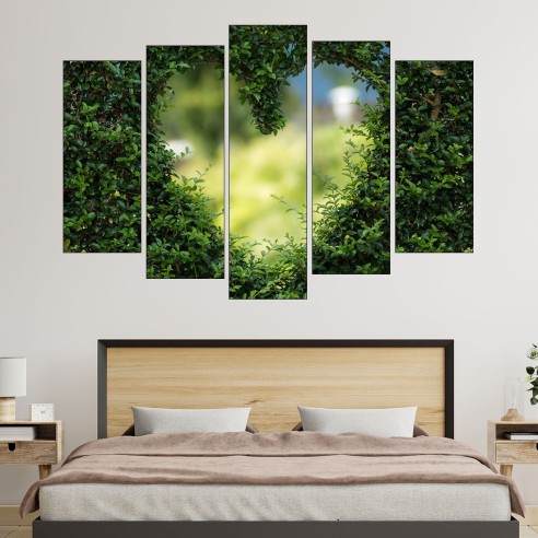 Зелен храст във формата на сърце - картина пано за стена - 3