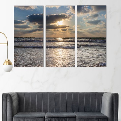 Облаци и слънце над морето - картина пано за стена - 2