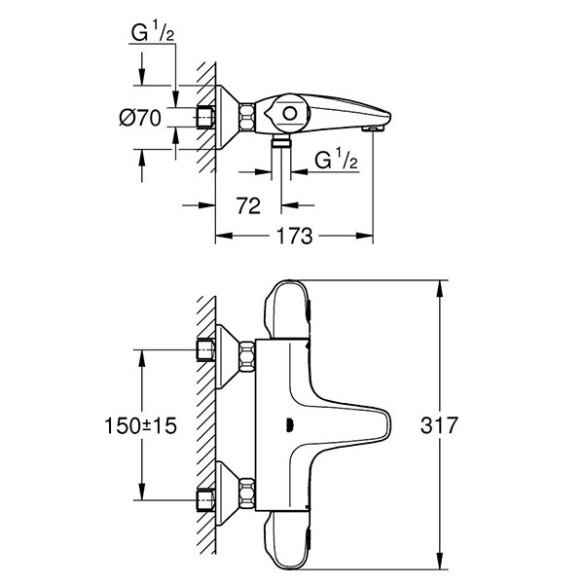Grohe grohtherm 1000 термостатен смесител за вана/душ - 2