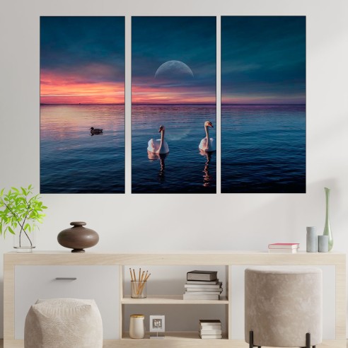 Двойка лебеди в езерото - картина пано за стена - 2