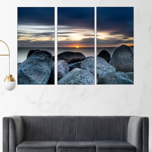 Залез над каменист бряг - картина пано за стена - 2