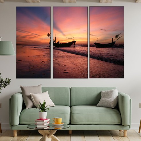 Рибари тръгват по изгрев - картина пано за стена - 2