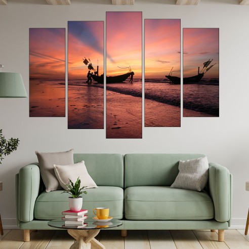 Рибари тръгват по изгрев - картина пано за стена - 3