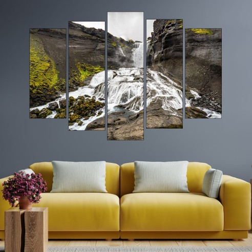 Красив водопад в Исландия - картина пано за стена - 3