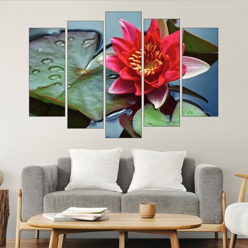 Цъфнала червена водна лилия - картина пано за стена - 3