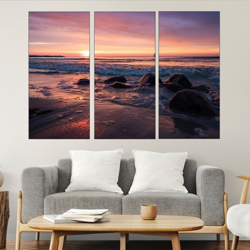 Крайбрежие с кораб в далечината - картина пано за стена - 2