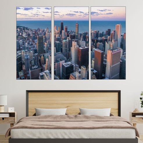 Чикаго по здрач - картина пано за стена - 2