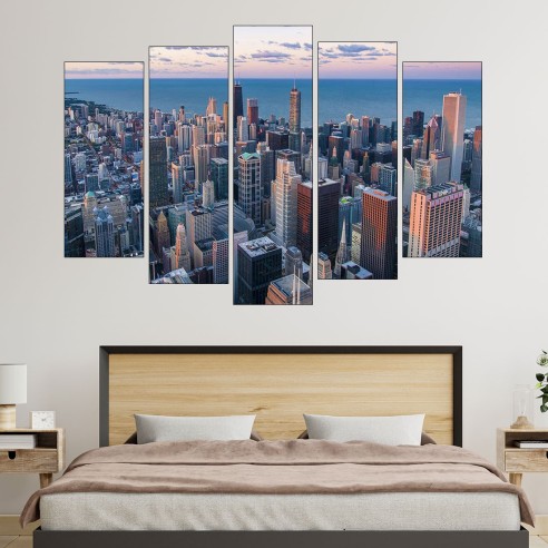Чикаго по здрач - картина пано за стена - 3
