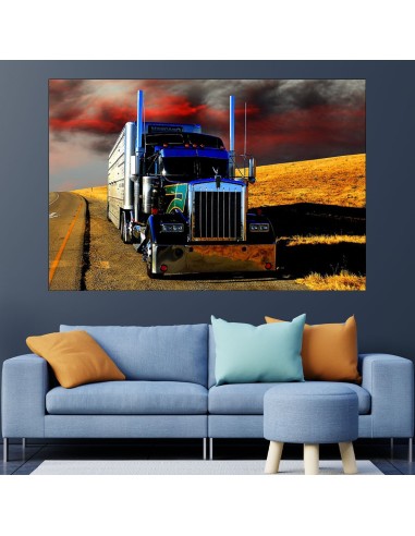 Син камион на пътя - картина пано за стена - 1