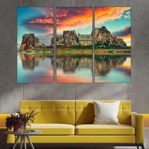 Малка къща на скален остров - картина пано за стена - 2