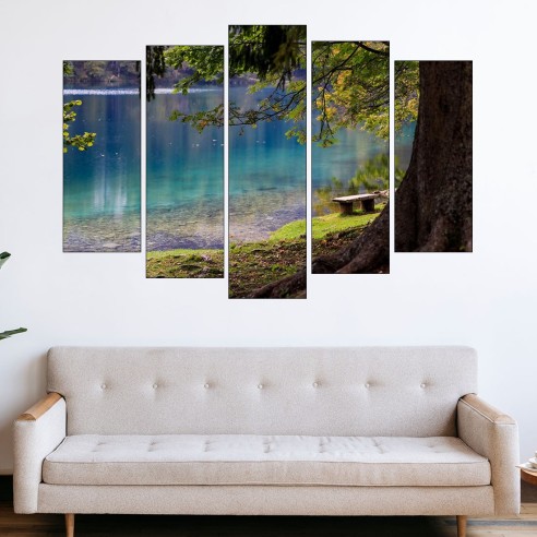 Пейка до езеро в гората - картина пано за стена - 3