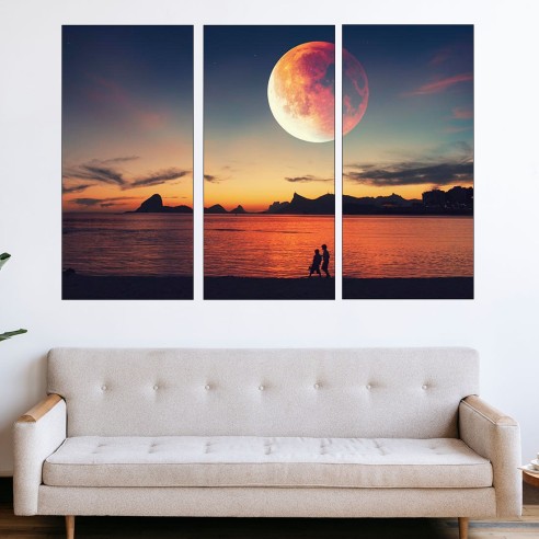 Огромна луна над морето - картина пано за стена - 2
