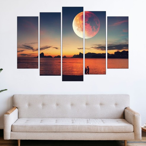 Огромна луна над морето - картина пано за стена - 3