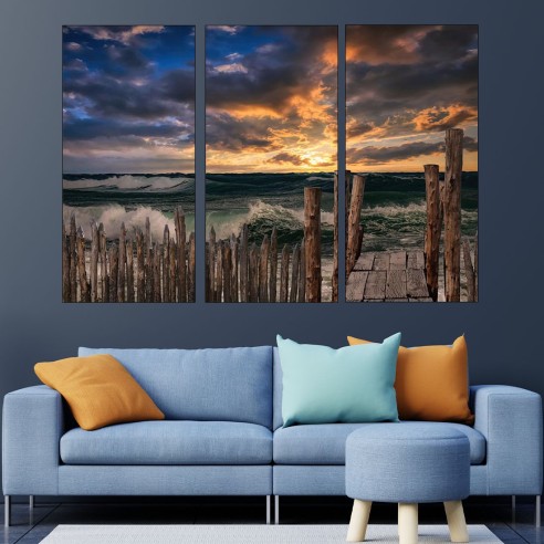 Залез над вълнуващо се море - картина пано за стена - 2