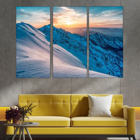 Изгрев над снежни върхове - картина пано за стена - 2