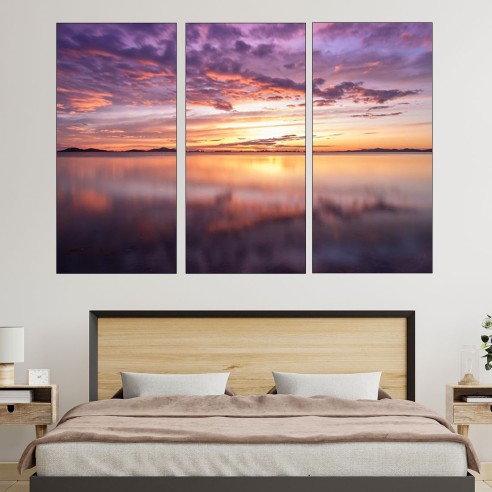 Живописен изгрев над езерото - картина пано за стена - 2
