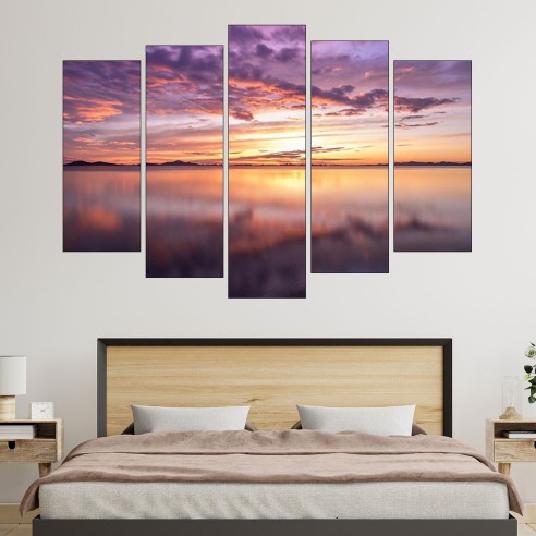 Живописен изгрев над езерото - картина пано за стена - 3