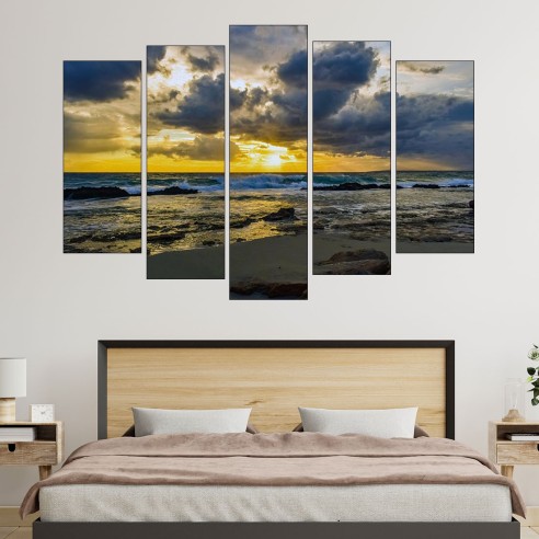 Залез над морско крайбрежие - картина пано за стена - 3