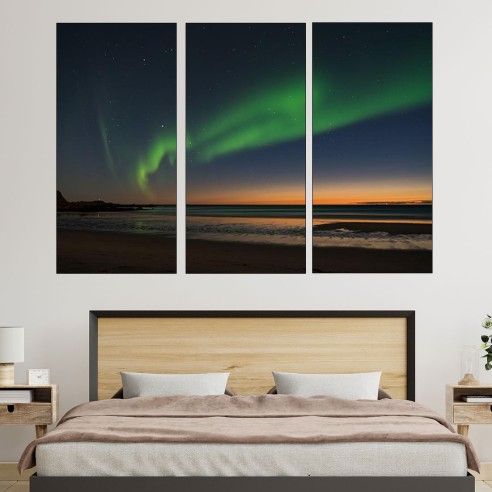 Северното сияние в скандинавия - картина пано за стена - 1