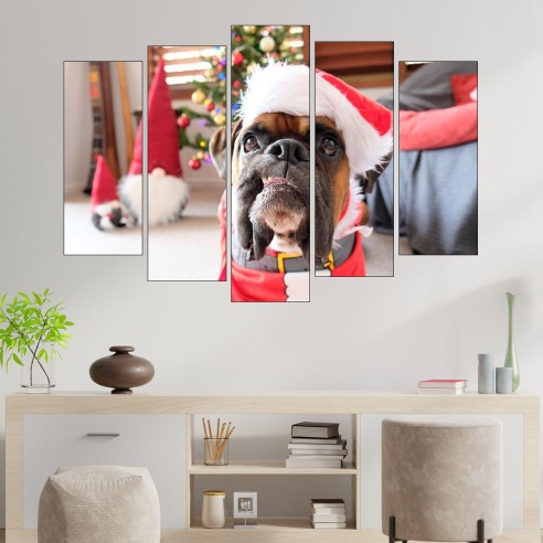 Боксер в коледна премяна - картина пано за стена - 3