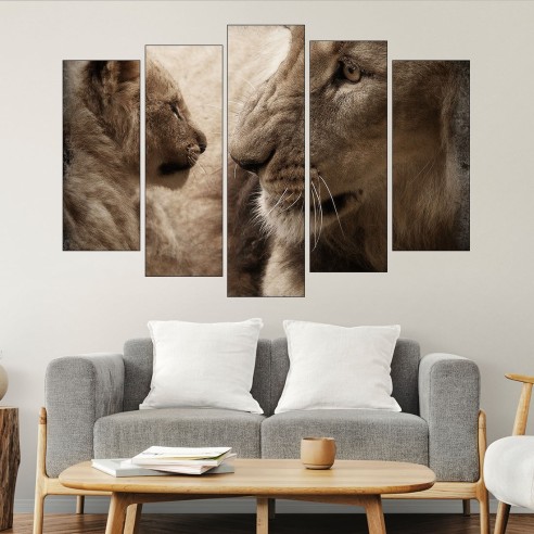 Лъв със своето бебе - картина пано за стена - 3