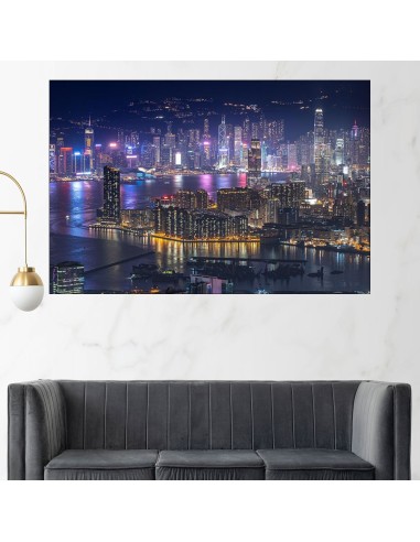 Нощен изглед на Хонг Конг - картина пано за стена - 1