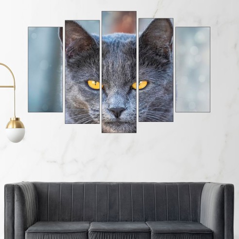Черна котка з жълти очи - картина пано за стена - 3