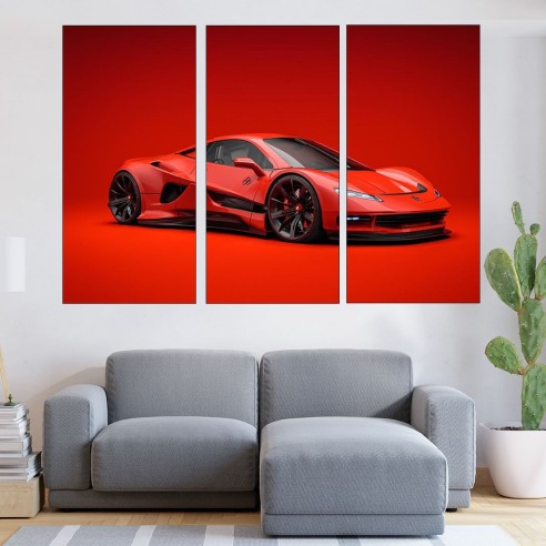 Червена спортна кола - картина пано за стена - 2