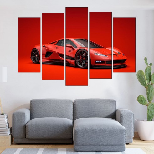 Червена спортна кола - картина пано за стена - 3
